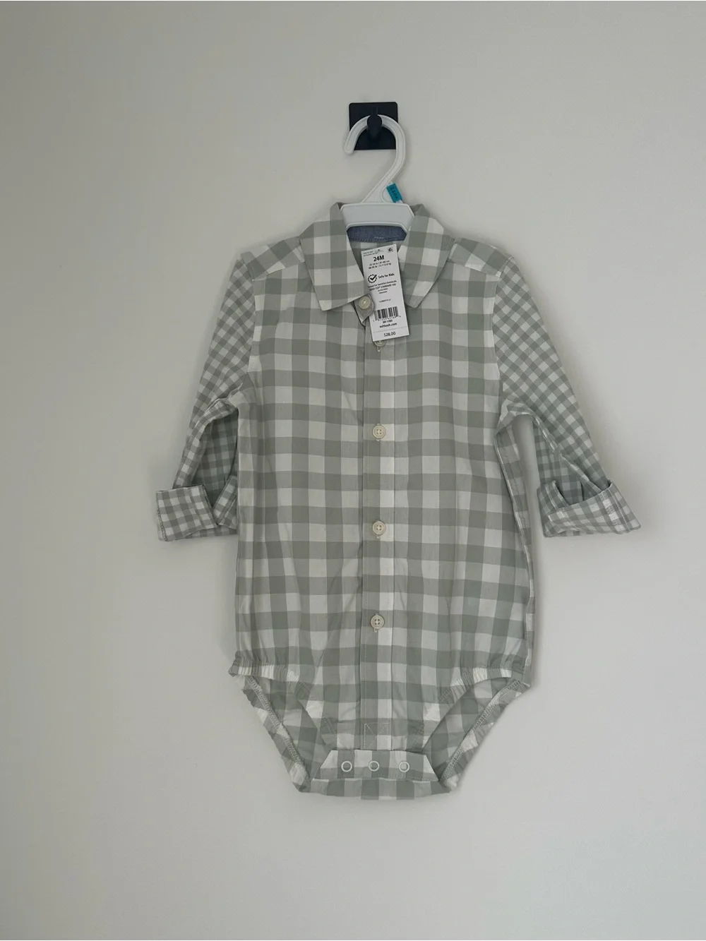 OshKosh B'gosh Green Gingham Button-Front Bodysuit Shirt